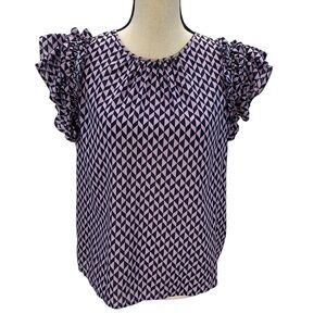 ON-34th Sleeveless Ruffle Shoulder Crew Neck Blouse - Blue Purple - size Medium